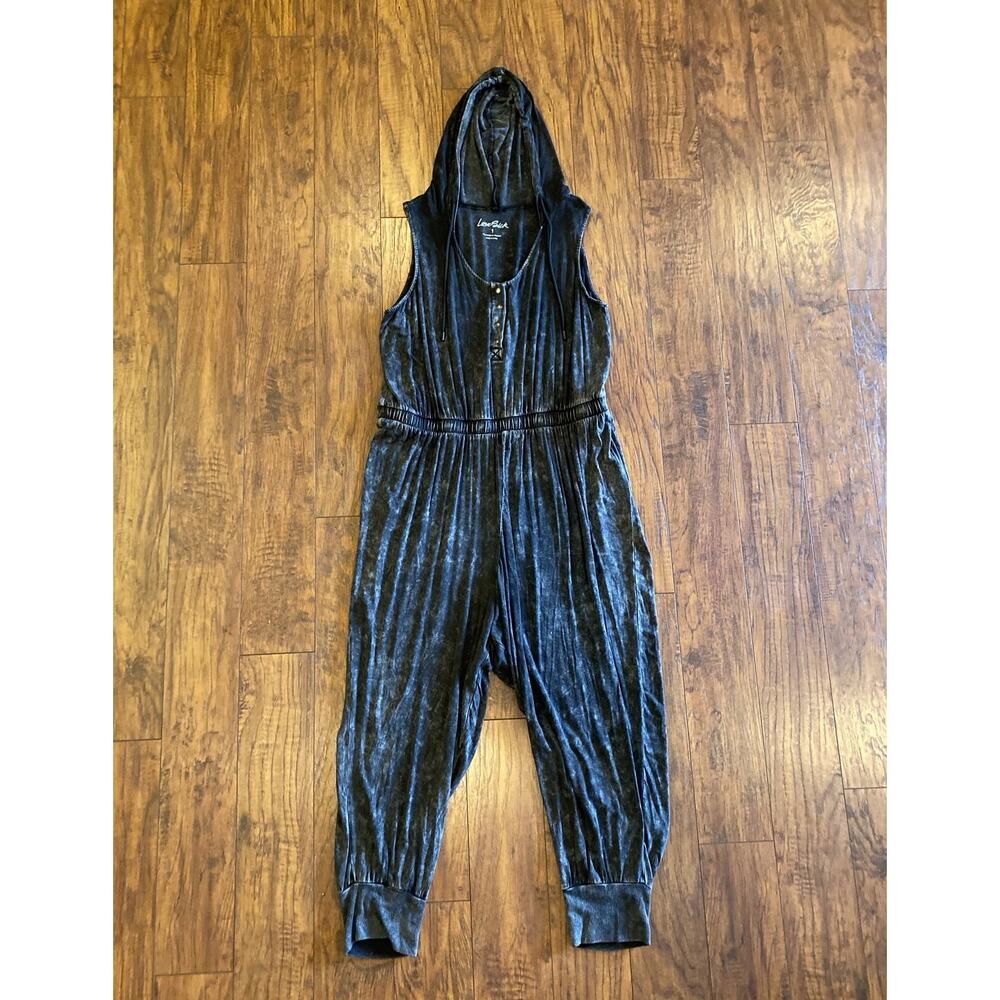 Love Sick Women’s Rustic Black Color Sleeveless Hooded Sweatpant Overalls Size 1